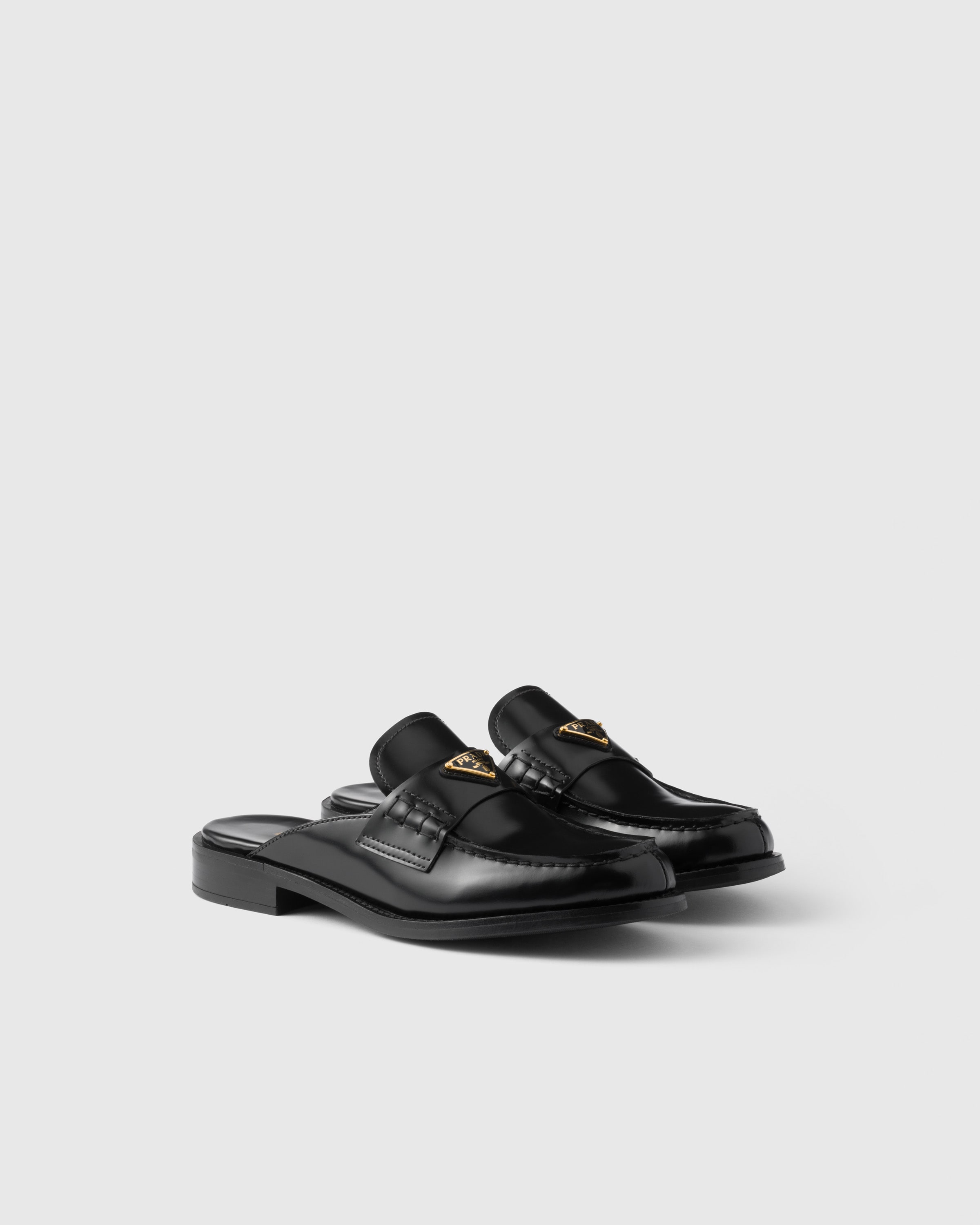 Black Brushed Leather Mules | PRADA