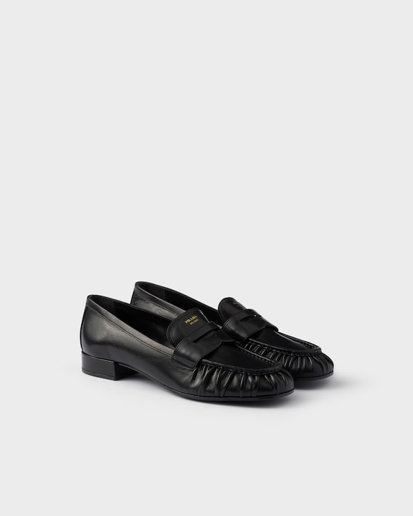 Black Brushed Leather Loafers | PRADA