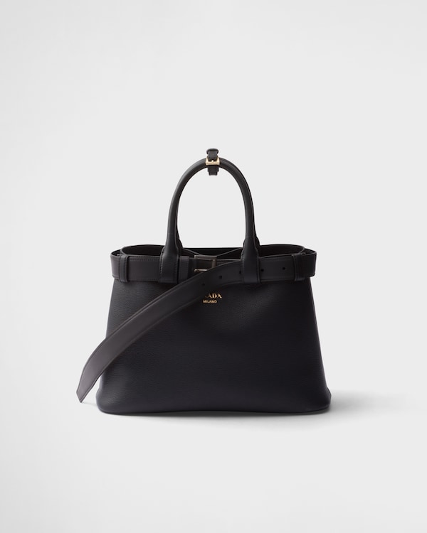 Black Prada Buckle Small Leather Handbag With Double Belt | PRADA
