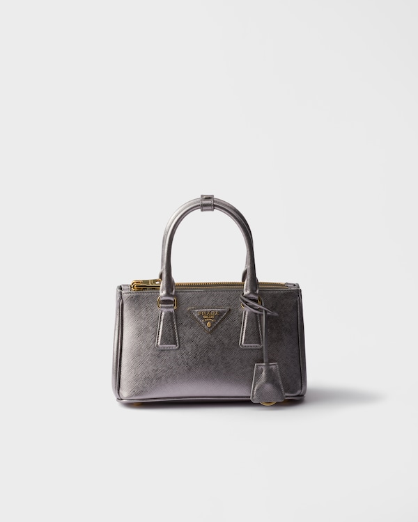Platinum Prada Galleria Mini Satin Bag With Crystals | PRADA
