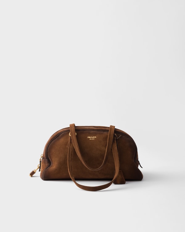 ココアブラウン プラダ ボウリング ミディアム スエード バッグ | PRADA