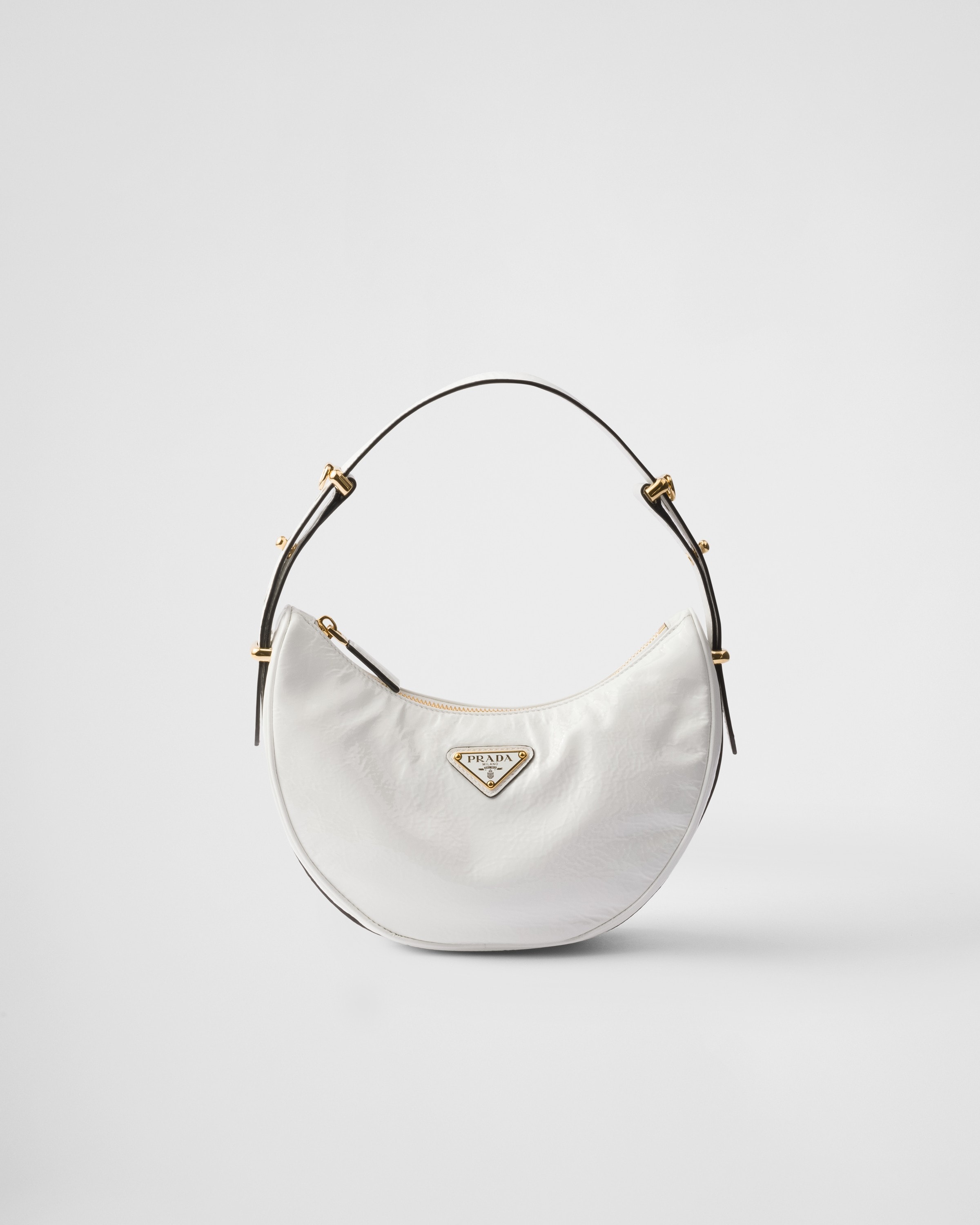 White Prada Arqué Naplak Patent Leather Shoulder Bag | PRADA
