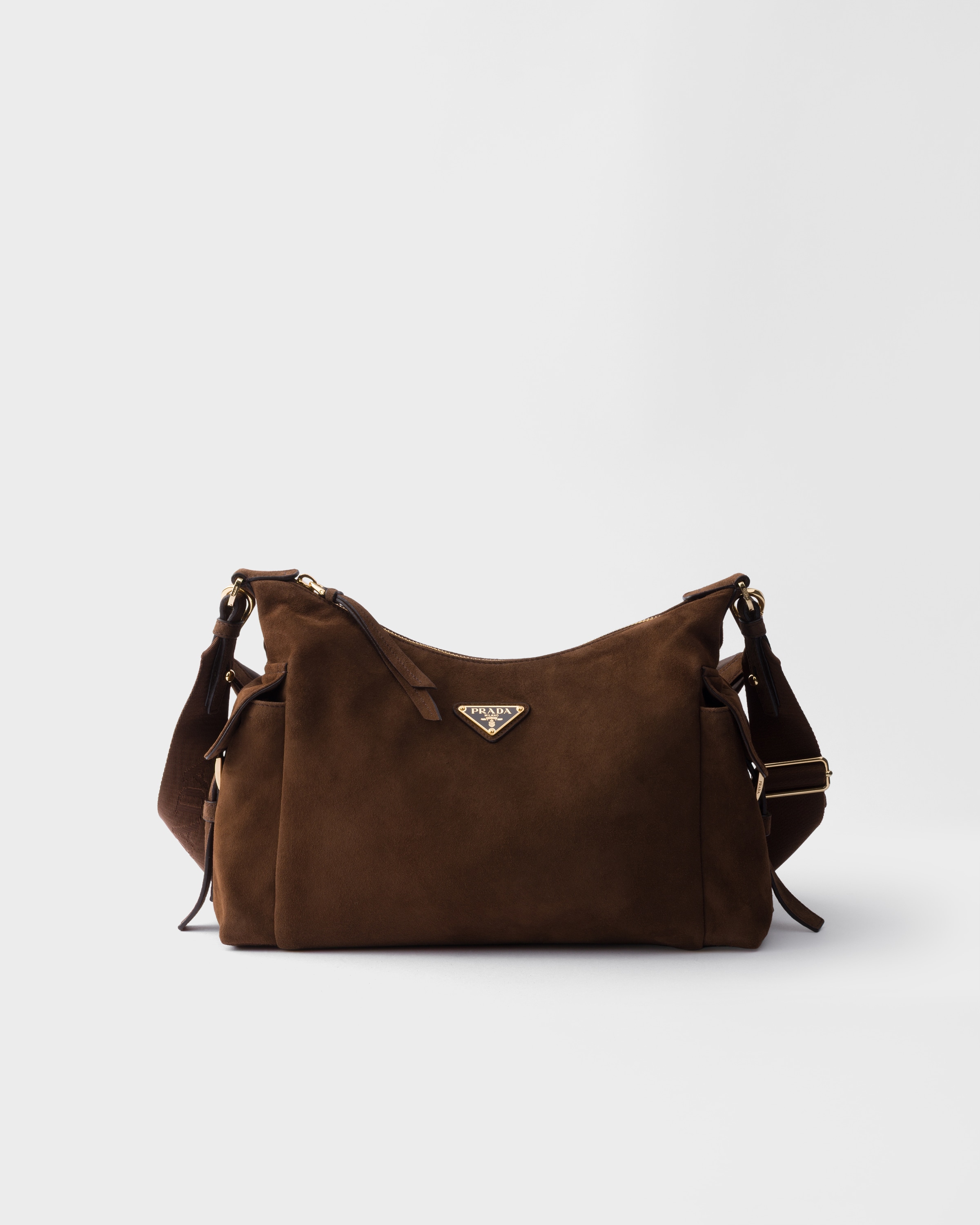 Cocoa Brown Prada Explore Large Suede Bag | PRADA