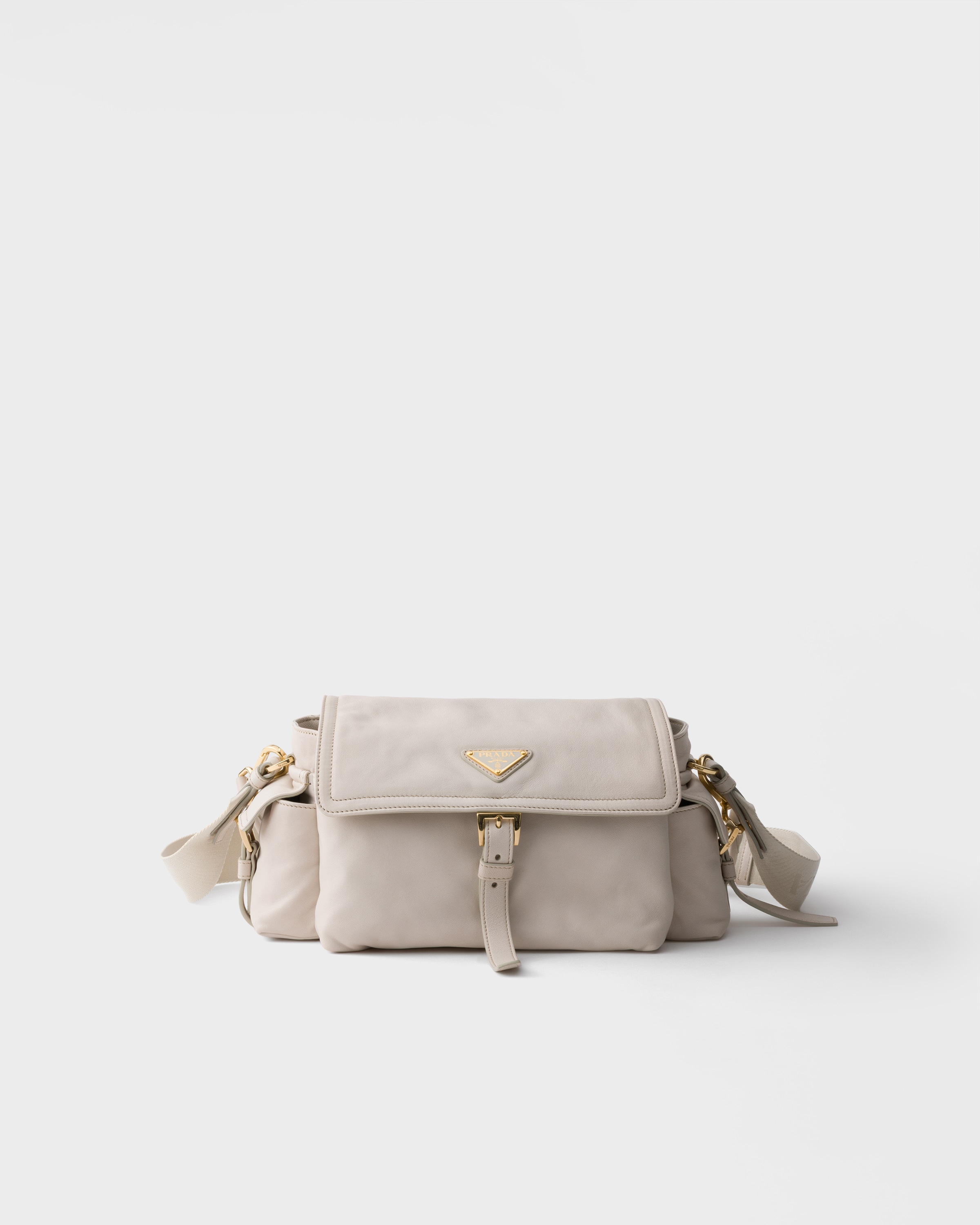 Chalk White Prada Explore Medium Nappa Leather Shoulder Bag With