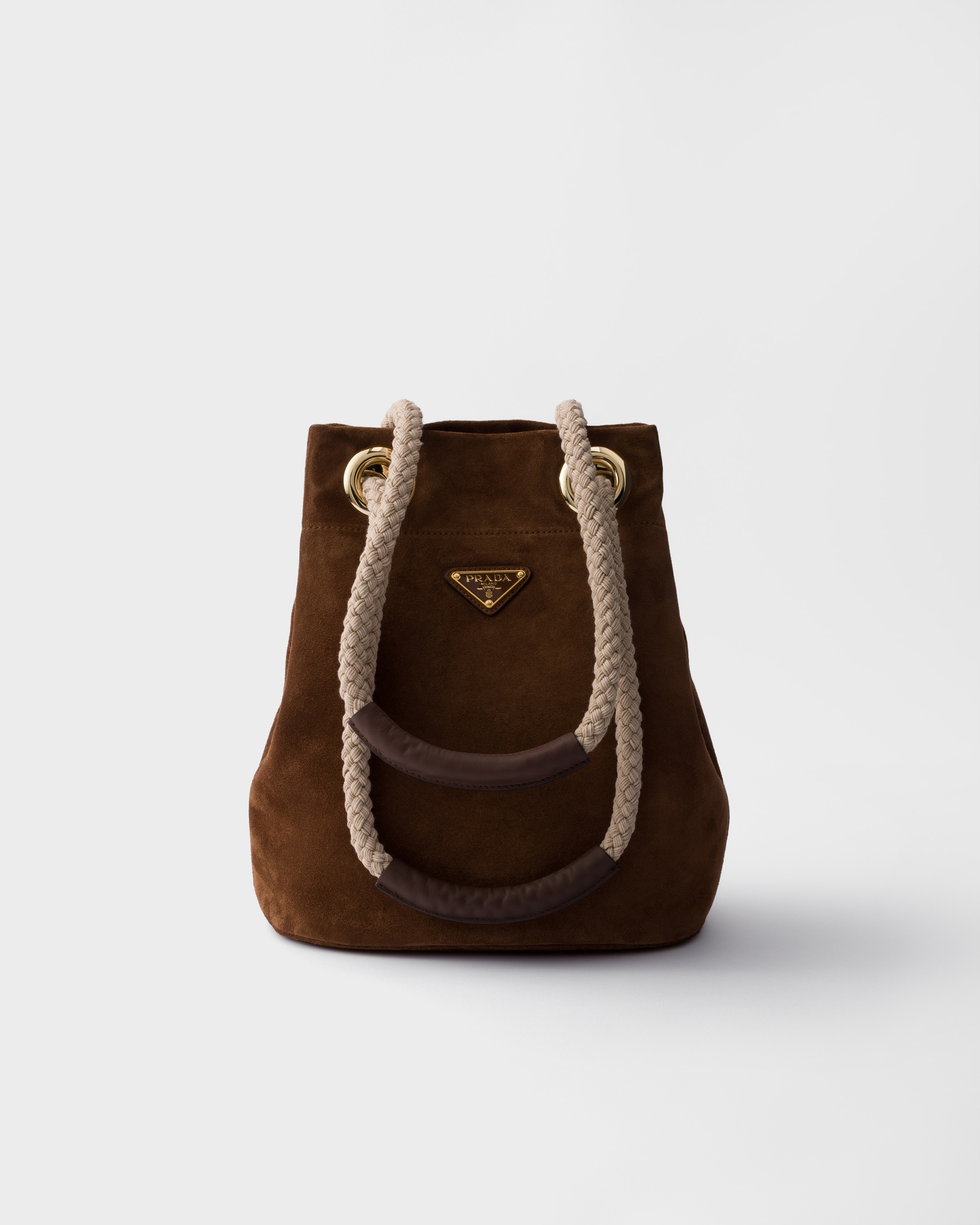Cocoa Brown Prada Mariner Small Suede Bucket Bag | PRADA