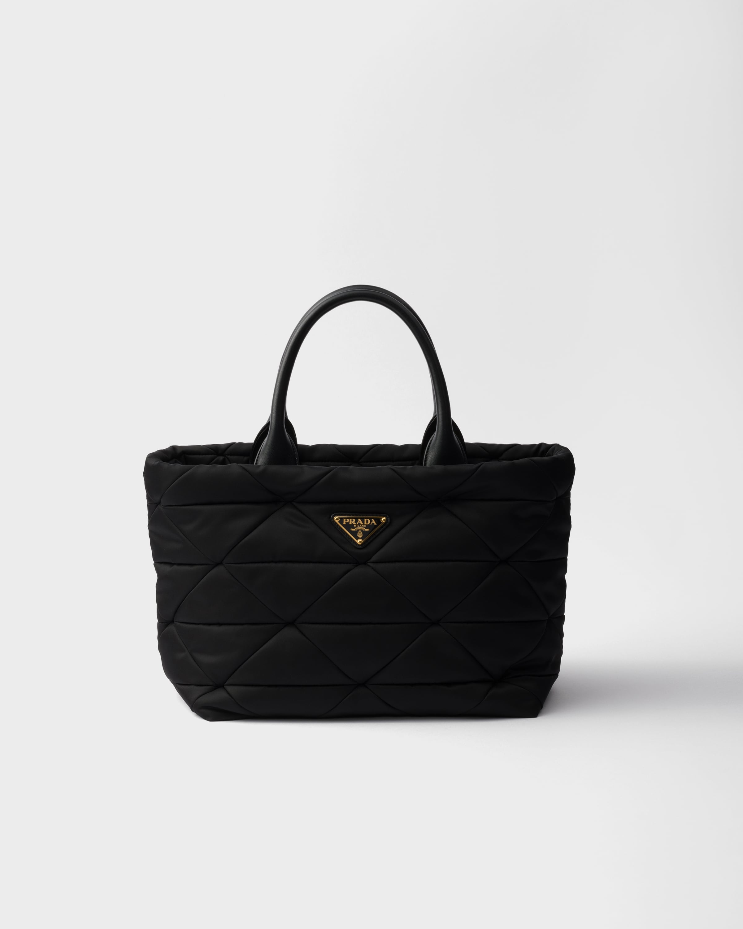ブラック ミディアム パデッド Re-nylon Xレザー トートバッグ | PRADA