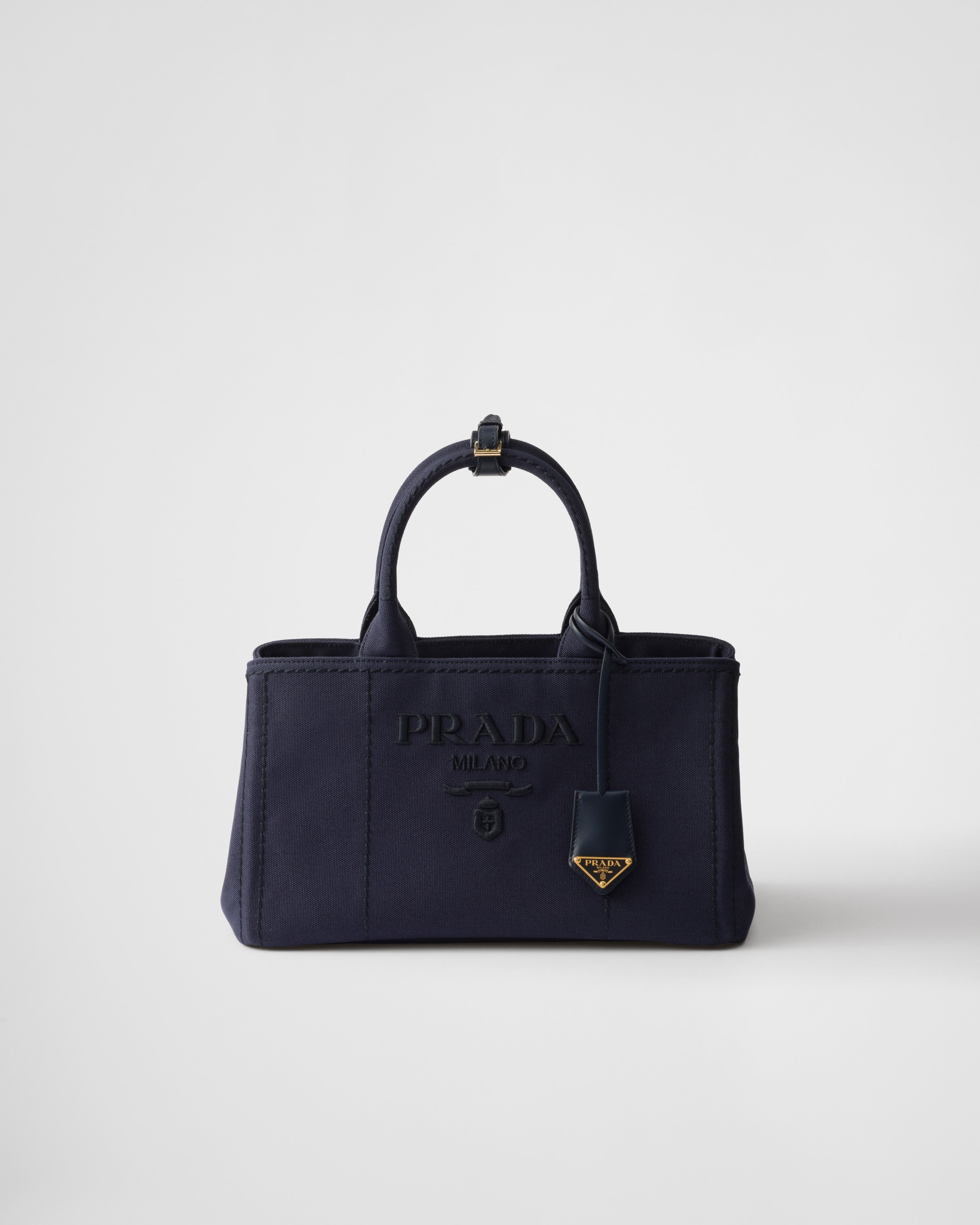 Baltic Blue Prada Jardinière Large Cotton Canvas Handbag | PRADA