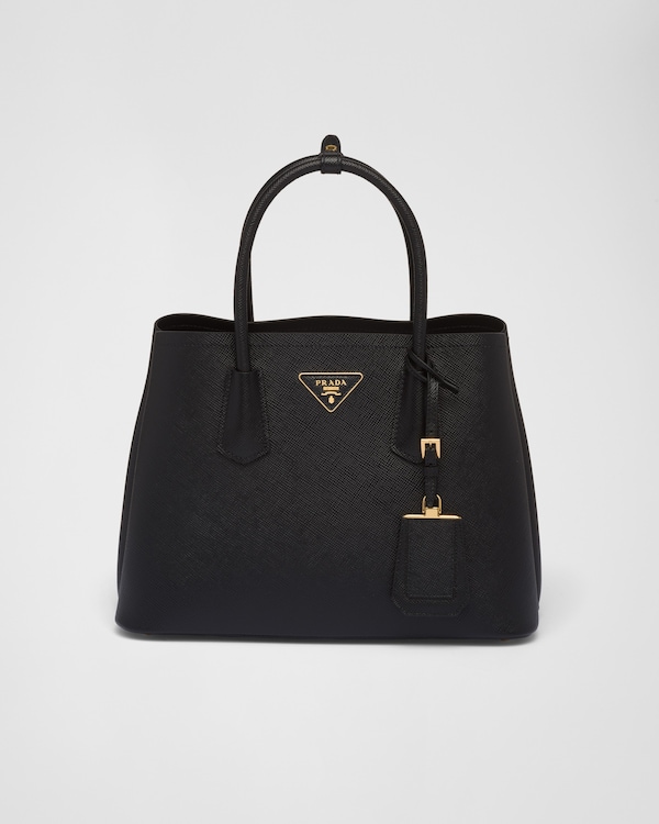 Black Prada Double Medium Saffiano Leather Bag | PRADA