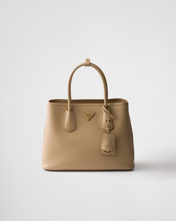 サンドベージュ プラダ ダブル サフィアーノレザー ミディアムバッグ