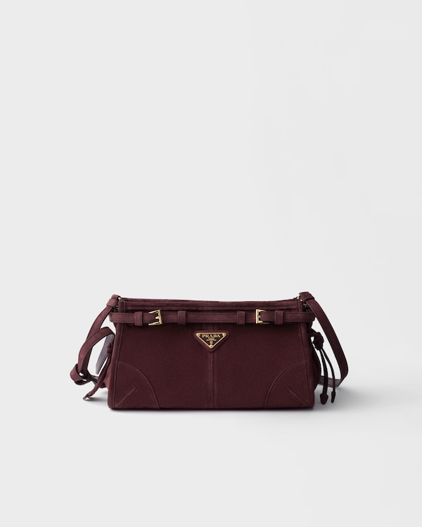 Burgundy Prada Bonnie Small Suede Shoulder Bag | PRADA