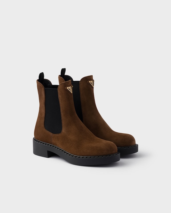 Cocoa Brown Chocolate Suede Chelsea Boots | PRADA