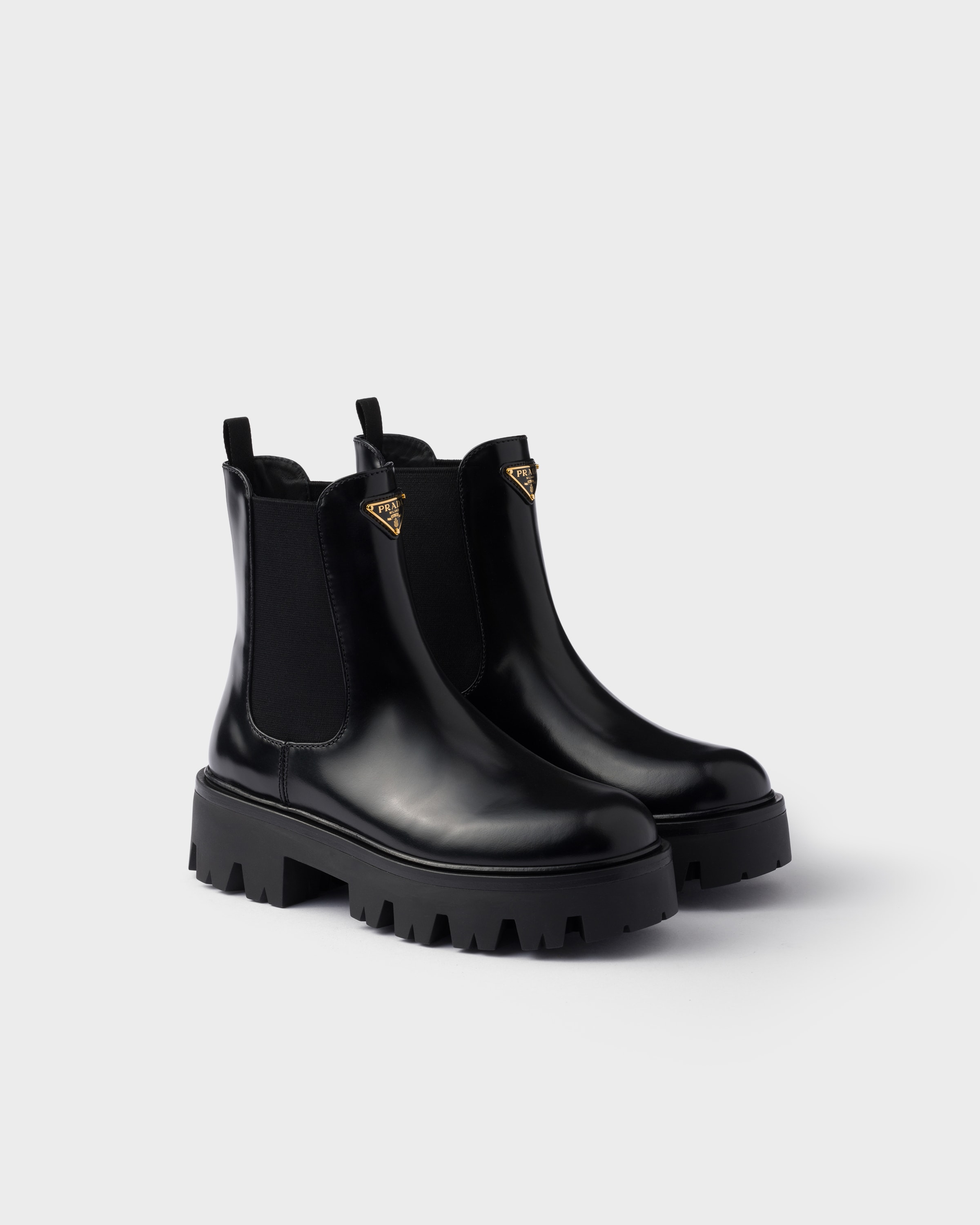 Black Brushed Leather Booties | PRADA
