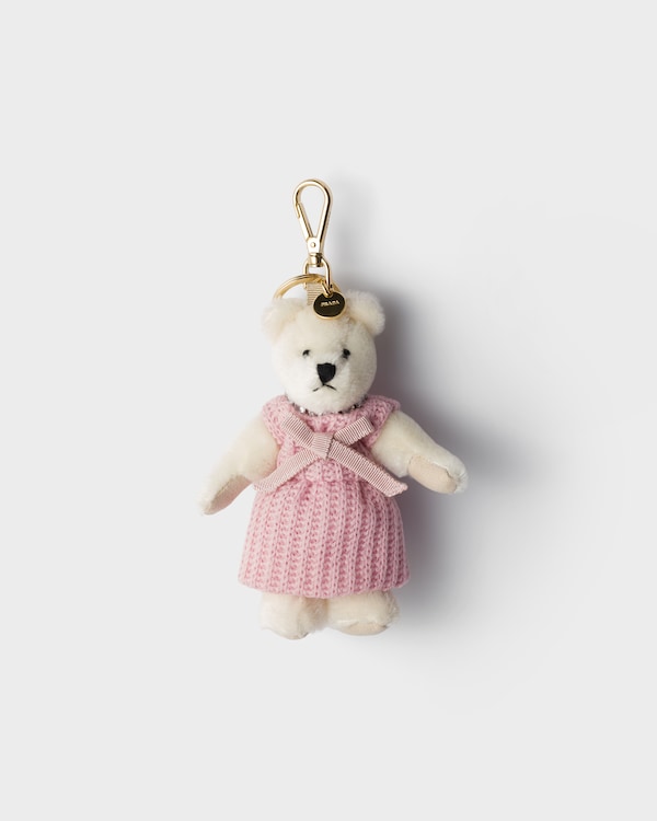 White/ Pink Teddy Bear Keychain Charm | PRADA