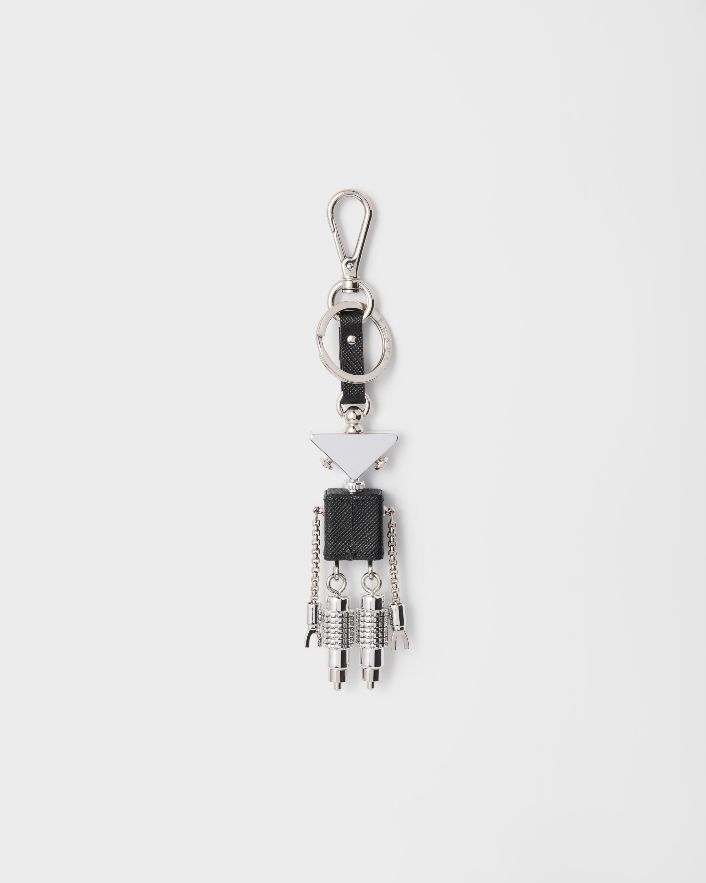 スチール/ブラック Robot サフィアーノレザー キーチェーン チャーム