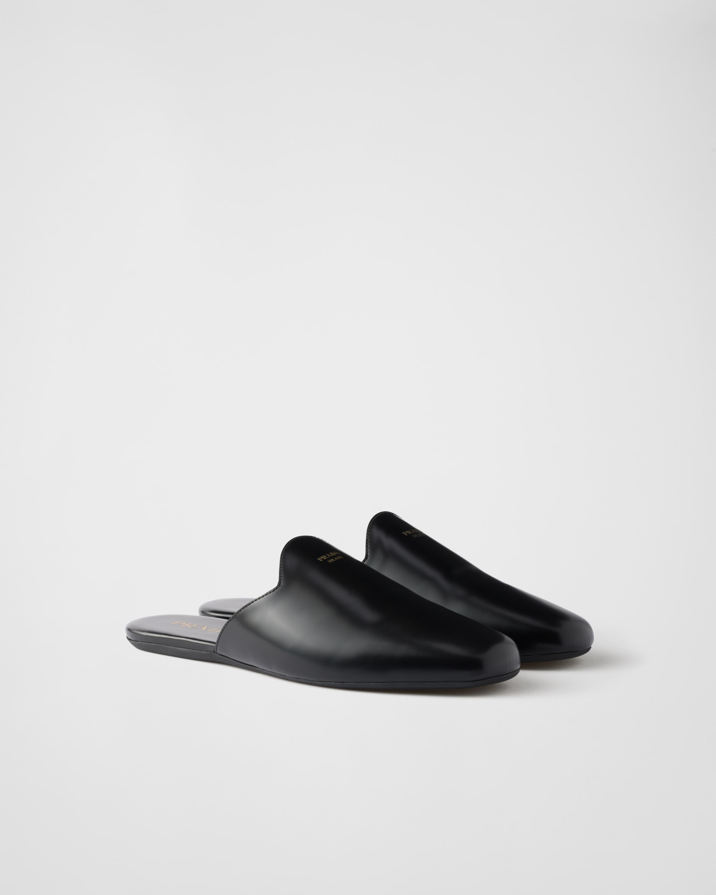 Black Brushed Leather Mules | PRADA