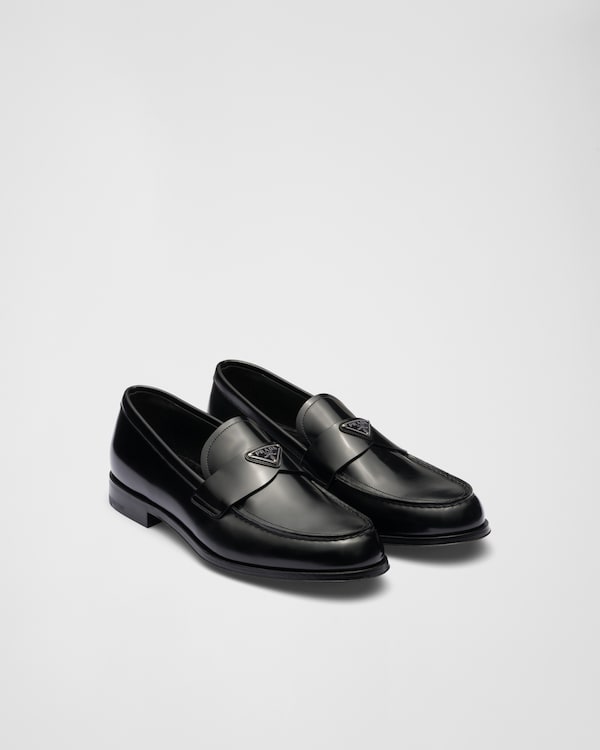 Black Monolith Brushed Leather Loafers | PRADA