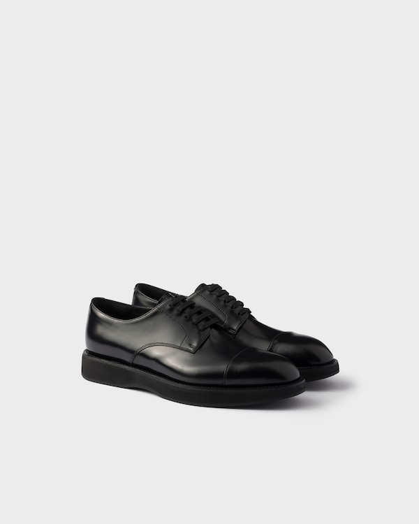 Black Brushed Leather Lace-up Shoes | PRADA