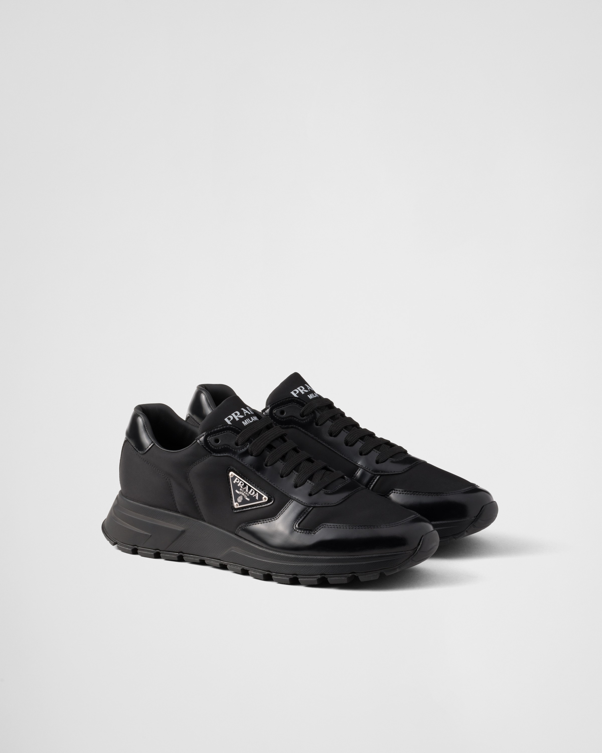 Black Prax 01 Re-nylon And Brushed Leather Sneakers | PRADA