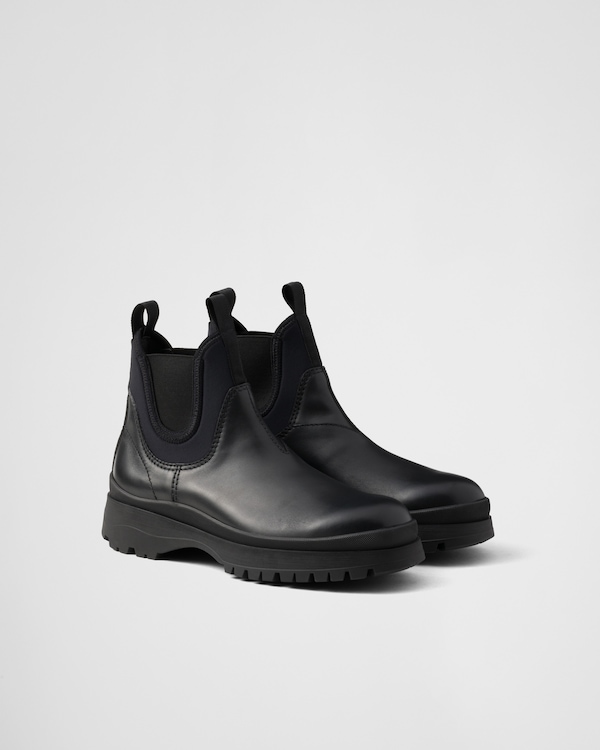 Black Leather And Stretch Fabric Brixxen Boots | PRADA