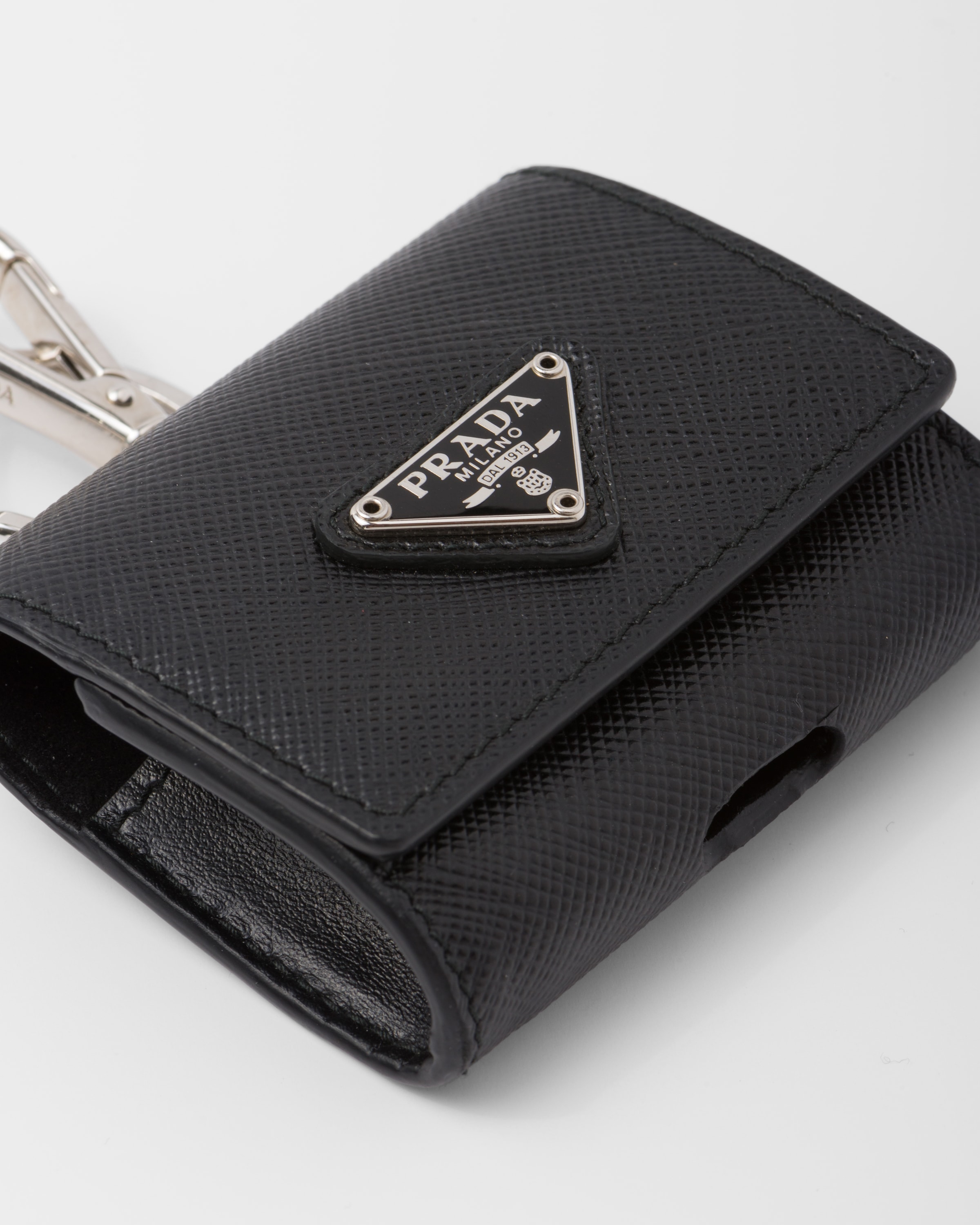 Black Saffiano Leather Headphone Case With Keychain | PRADA