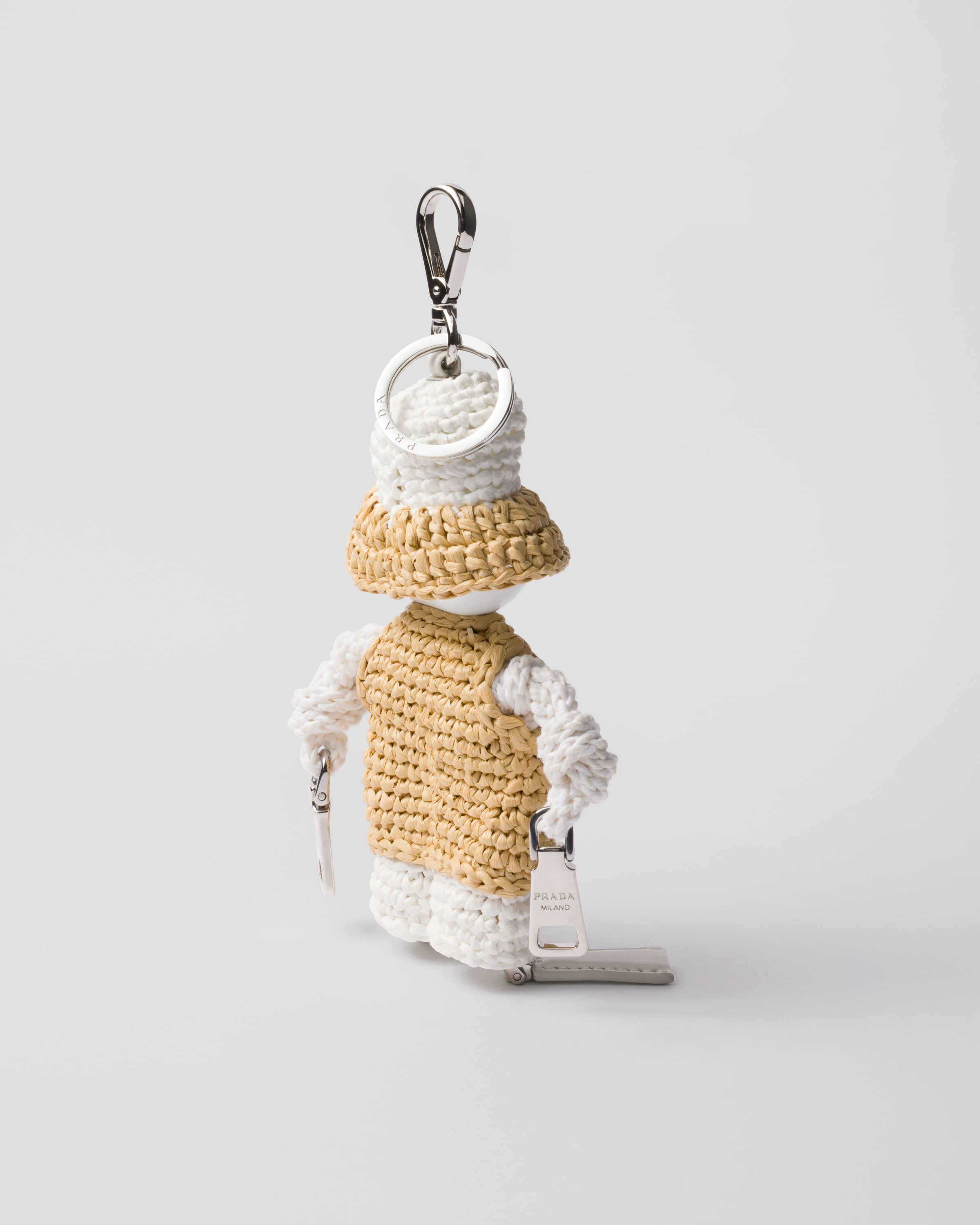 Tan/white Soft Robot Raffia-effect Keychain Charm | PRADA
