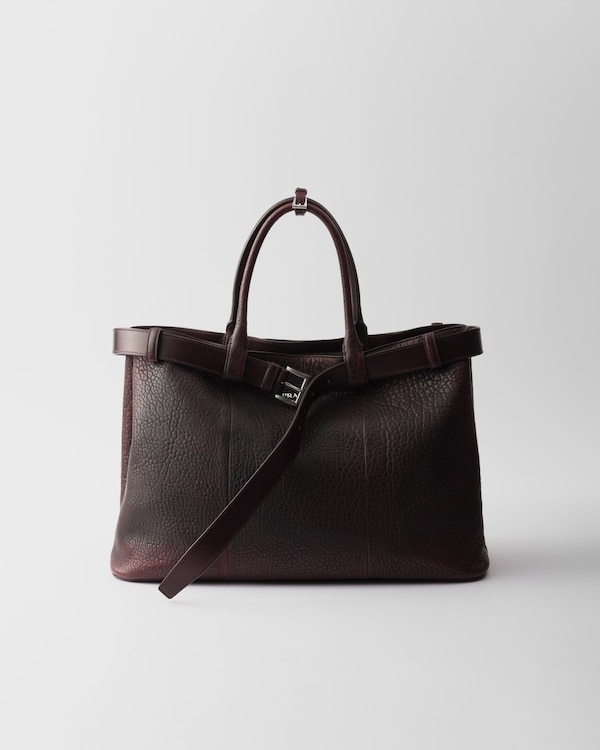 ココアブラウン ベルト付 プラダ バックル スエード バッグ | PRADA