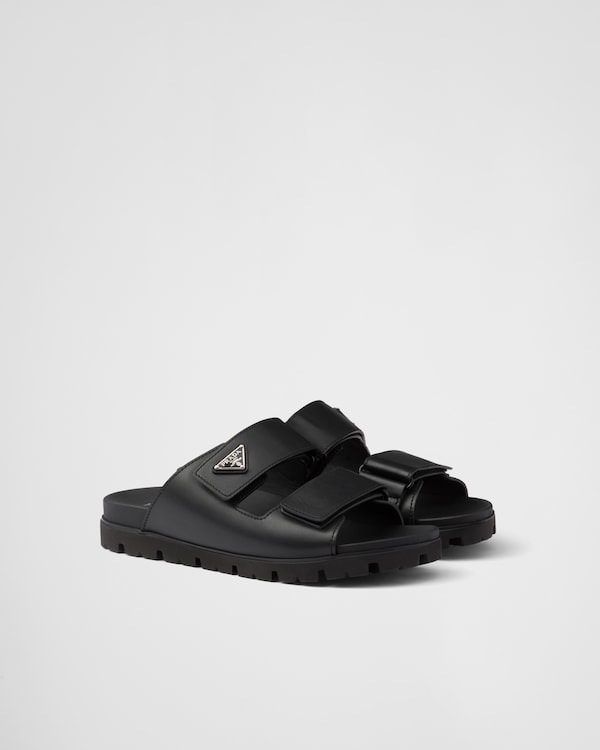 Black Crisscross Rubber Sandals | PRADA