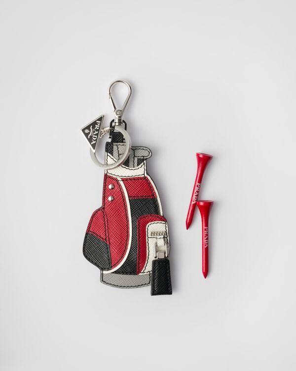 Black/fiery Red Saffiano Leather Golf Tee Bag Charm | PRADA