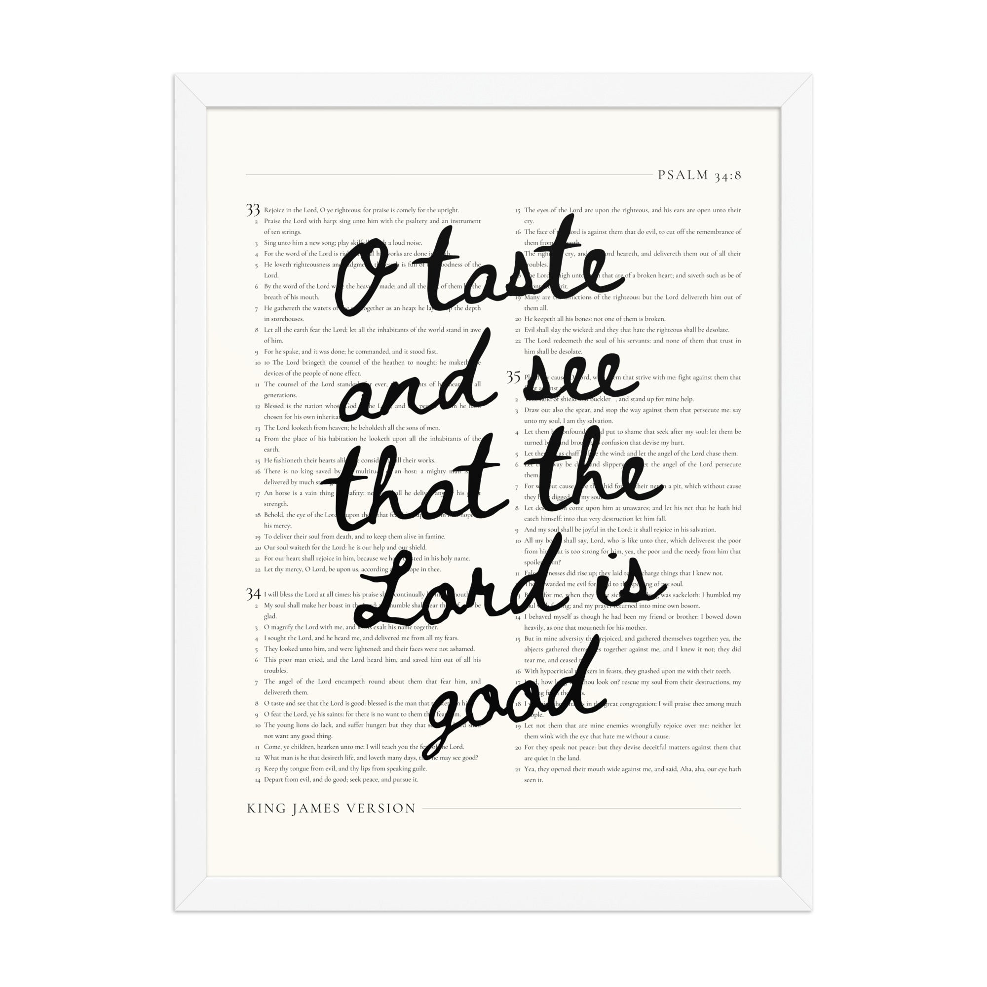 Psalm 34:8 Verse Over The Full Chapter Framed Or Unframed Options