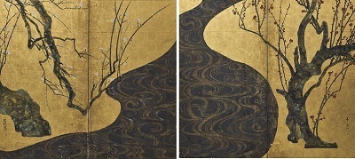 しずおか文化財ナビ 紙本金地著色紅白梅図＜尾形光琳筆／二曲屏風