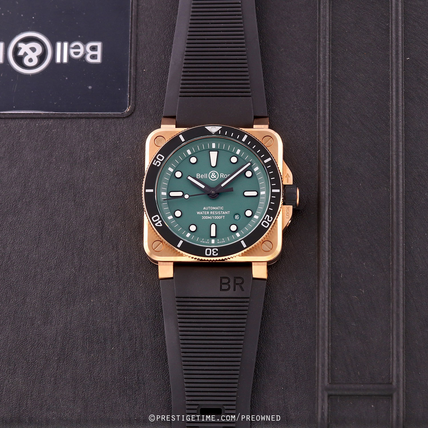 Pre-owned Bell & Ross BR03-92 Diver Black & Green Bronze 42mm