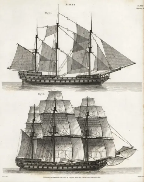 18th Century Sailing Ship Rigging Print. Art Prints, Posters