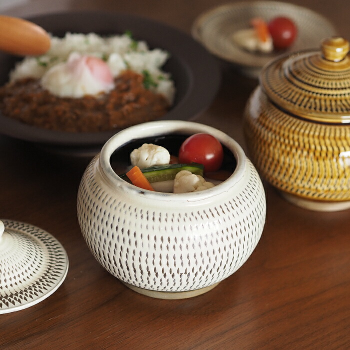 小代焼ふもと窯 井上泰秋作！壺蓋付き飛び鉋【民藝ビンテージ】小鹿田