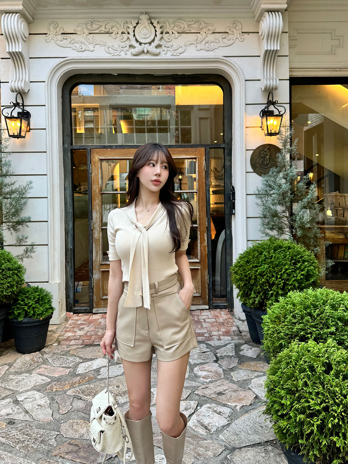 クン ラパンストレートロングブーツ カラー:ブラック、ライトロゼベージュ