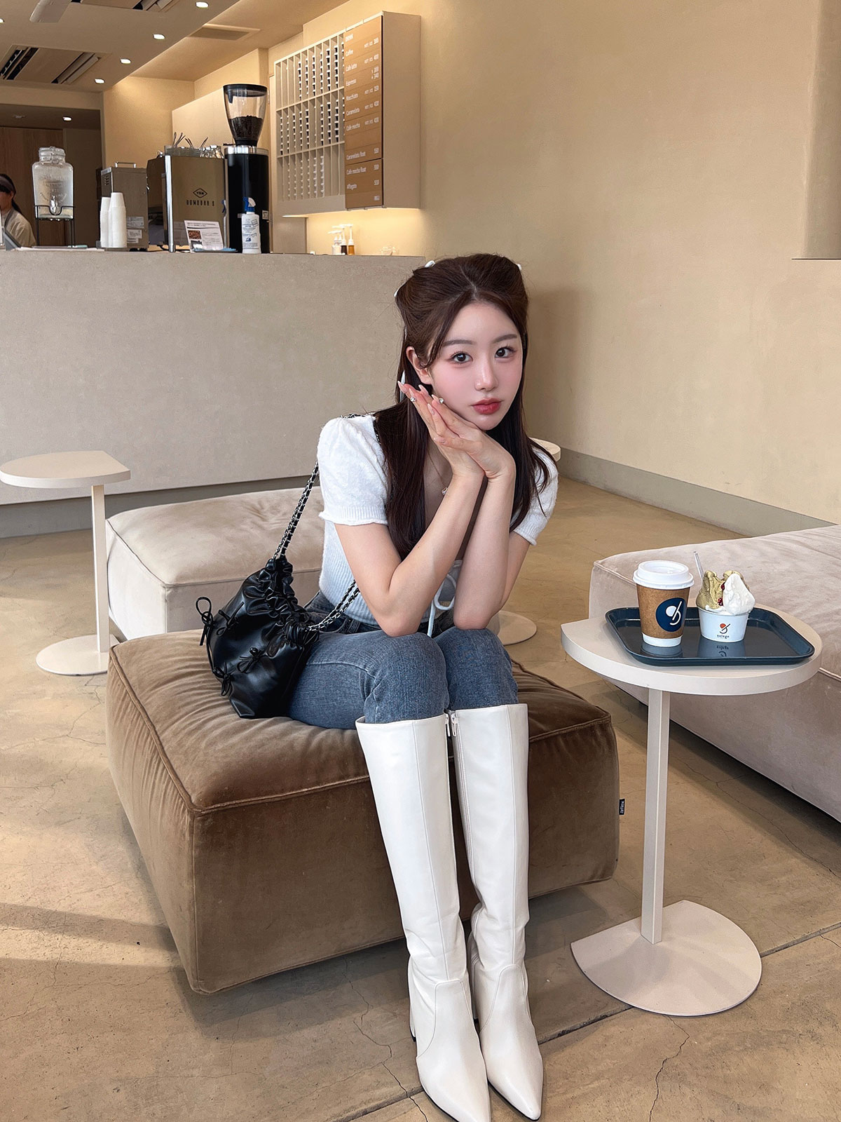 クン ラパンストレートロングブーツ カラー:ブラック、ライトロゼベージュ