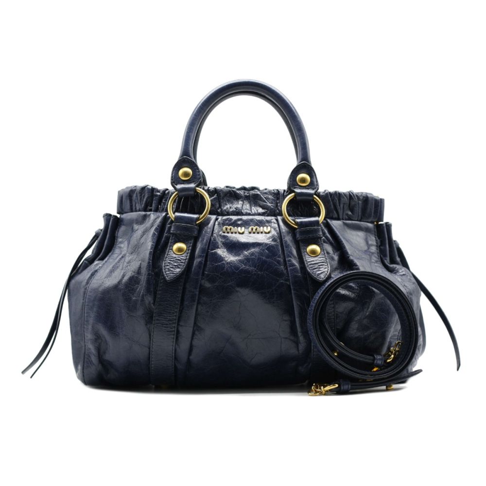 MIU MIU Navy Vitello Lux Leather Two Way Satchel
