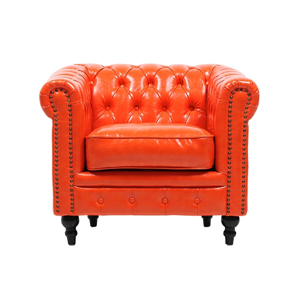 キャロットオレンジPUレザーコンパクトチェスターフィールドシングル
