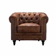 ヴィンテージレザー調ファブリックコンパクトチェスターフィールド