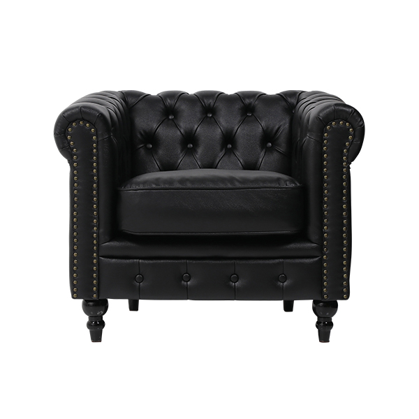 ブラックPUレザーコンパクトチェスターフィールドシングルソファ