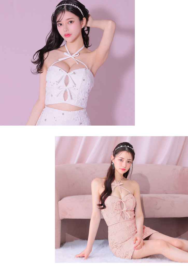 XSサイズあり】トリプルリボンホルターネックフラワーレース