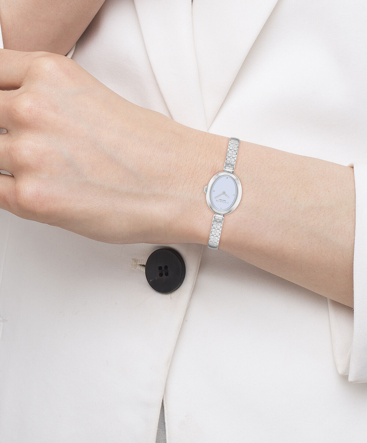 Coach Ladies' Sammy Oval Blue Dial Stainless Steel Bangle Watch