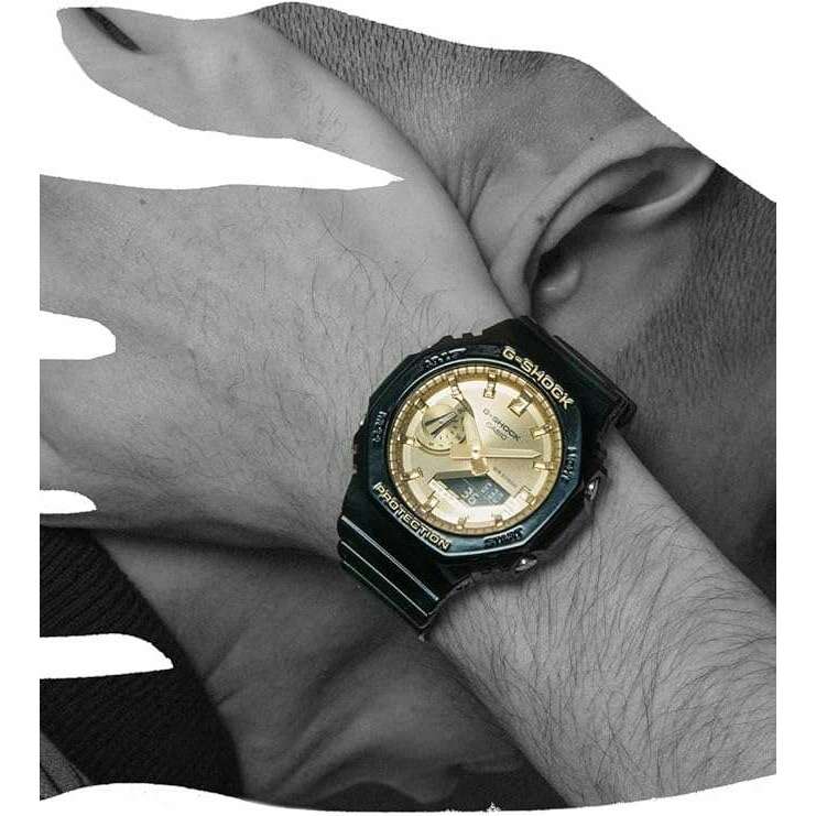 CASIO G-SHOCK DAY-DATE BLACK RUBBER STRAP GOLD DIAL MEN WATCH GA