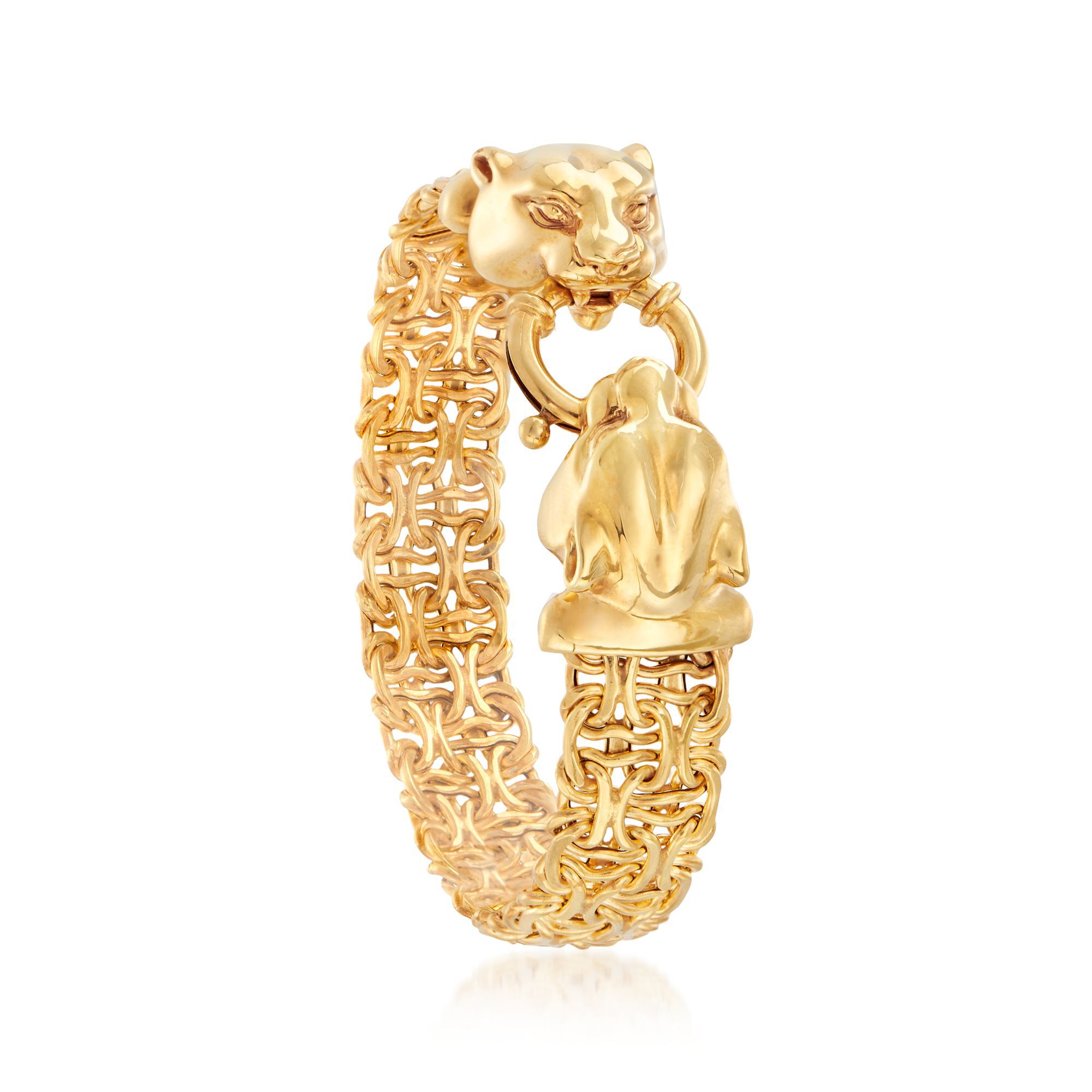 Italian 14kt Yellow Gold Double Panther Head Link Bracelet | Ross