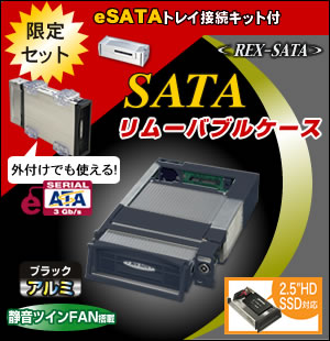 SATA リムーバブルケース （アルミ・静音FAN付・ブラック） eSATA