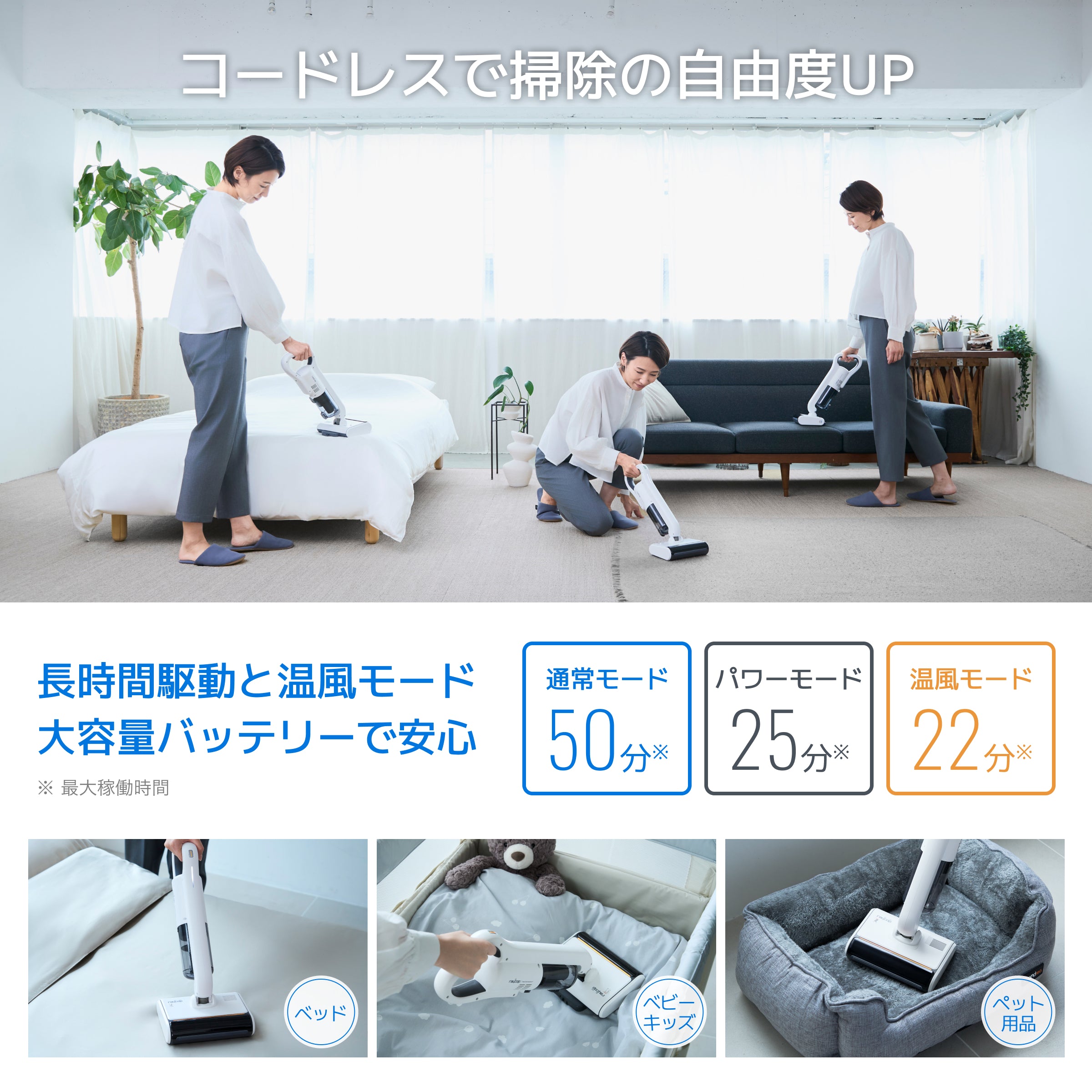 温風機能付き・コードレスUV布団クリーナー レイコップ PRO3