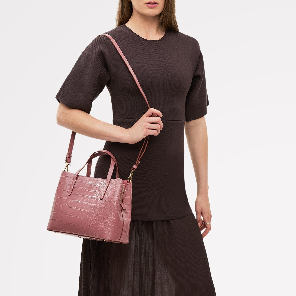 French Rose Pink Leather Grab Bag | Dukes Place Croc AW25 | Radley