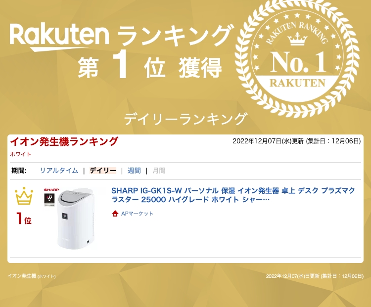 楽天市場】SHARP IG-GK1S-W パーソナル 保湿 イオン発生器 卓上 デスク