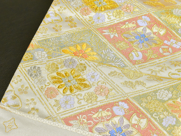 楽天市場】薄金地 西陣織 藤原謹製 正絹 高級袋帯 錦繍菊菱文【お仕立