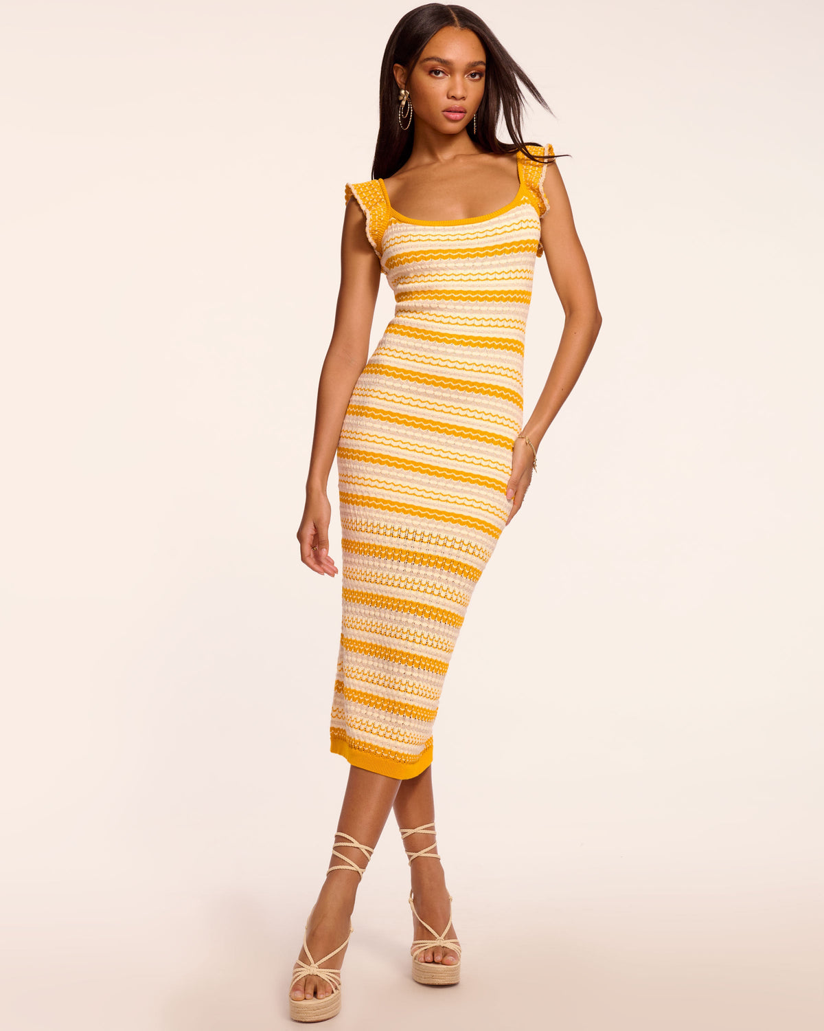 Kit Knit Sleeveless Midi Dress in marigold stripe | Ramy Brook