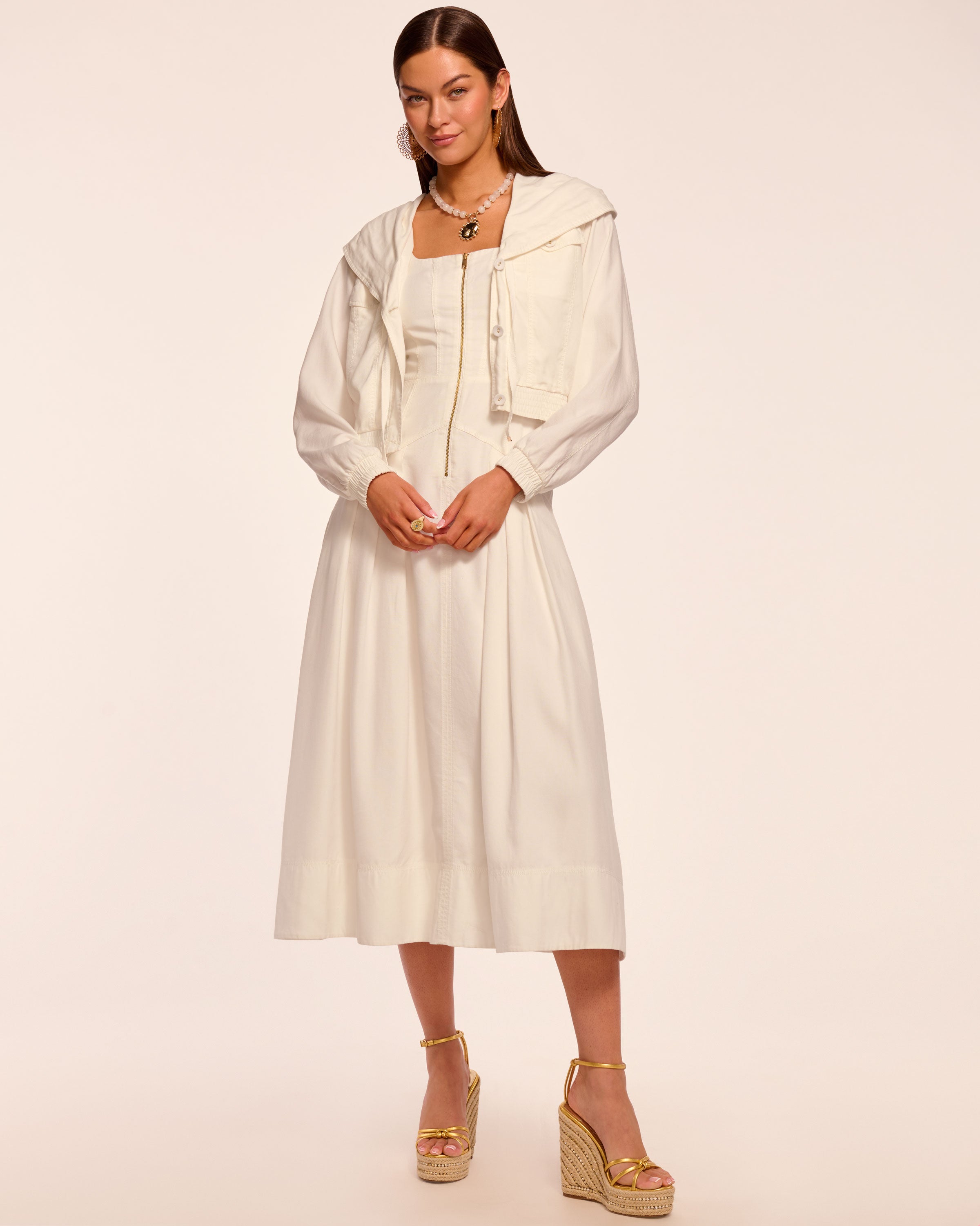 Moira Zip Front Midi Dress in ivory | Ramy Brook